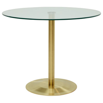 Ava 36" Round Bistro Table With Clear Tempered Glass, Gold