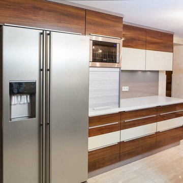 Modern Kitchen with Veneer and White Cabinets