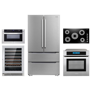 5PC, 30" Cooktop 24" Wine Cooler 24" Wall Oven 24.4" Microwave & Refrigerator