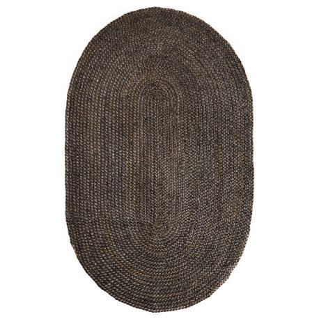 Kerala Jute Area Rug, Gray, 6'x9' Oval