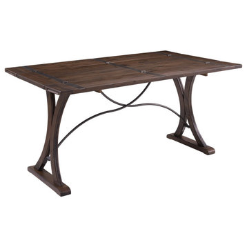 Rustic Industrial Dining Table, Metal Base & Folding Acacia Wood Top, Dark Brown