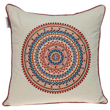 Mandala Embroidered Multicolor Throw Pillow