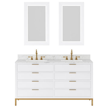 Bristol 60" Vanity, White With Mirrors and Hook Faucet
