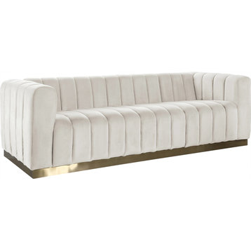 Marlon Velvet Upholstered Sofa, Cream