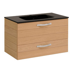 The RoomSmart OSLO 40" NATURAL OAK BATHROOM VANITY SET WITH GLASS SINK AND WALL - Bathroom Vanities And Sink Consoles