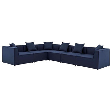 Modway Saybrook 6-Piece Modern Fabric Outdoor Patio Sectional Sofa in Navy