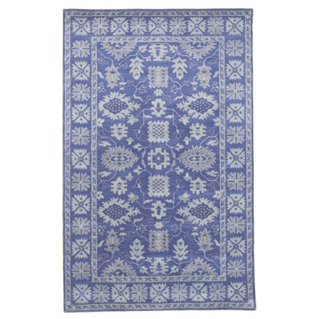 EORC Blue Hand-Tufted Wool Overdyed Rug, 4'x6'