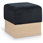 Meridian Furniture - Havre Upholstered Ottoman, Black, Velour Fur Fabric, Natural Finish - Effortlessly chic, the Havre black velour fur fabric upholstered ottoman adds a luxurious and modern touch to any room. Wrapped in sumptuous velour fur fabric, this ottoman offers an ultra-soft feel and a sleek look with its rich natural wooden base. Its compact yet plush design makes it a versatile piece-ideal as a footrest, extra seating, or a stylish accent.