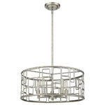 Acclaim Lighting - Amoret 5-Light Antique Silver Convertible Pendant - Robust, metal drum shaped shades of open geometric designs. This convertible light fixture easily transforms from a pendant into a semi-flush mount. Amoret is also sloped ceiling compatible.
