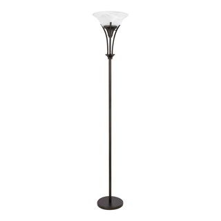 Gatineau 71 Dark Bronze Floor Lamp with Alabaster Glass Shade -  Transitional - Floor Lamps - by Buildcom