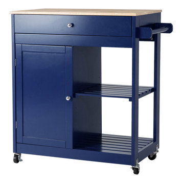 34.25''H Wooden Basic Kitchen Island, 1 Drawer and 1 Door and 2 Tier, Navy Blue