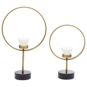 Contemporary Gold Metal Candle Holder Set 63624