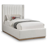 Meridian Furniture - Logan Beige Linen Textured Fabric Twin Bed, Cream, Twin - Nestle you (or the two of you) into the welcoming confines of this Logan linen textured fabric bed. This handsome bed features a super tall headboard that's channel tufted for extra softness and support against your back while you catch up on your reading or watch TV in bed. Soft rich cream linen fabric covers the back and sides of this wingback bed, giving it an ultra modern feel. A solid finished wood base provides ample support for lasting performance and durability.