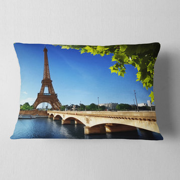 Bridge to Paris Paris Eiffel TowerParis Cityscape Throw Pillow, 12"x20"