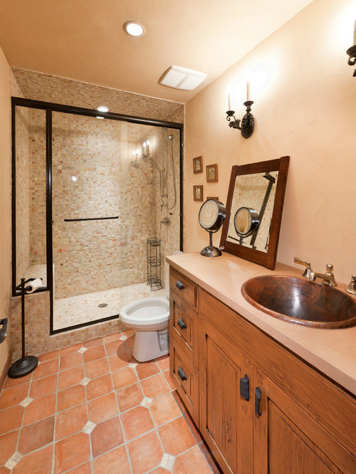 Rustic Bathroom Design Ideas, Renovations & Photos with Terracotta Flooring