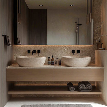 Walnut Veneer Floating Vanity: Modern Bathroom Sink Cabinet with Open Shelf