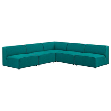 Mingle 5-Piece Upholstered Fabric Armless Sectional Sofa Set, Teal