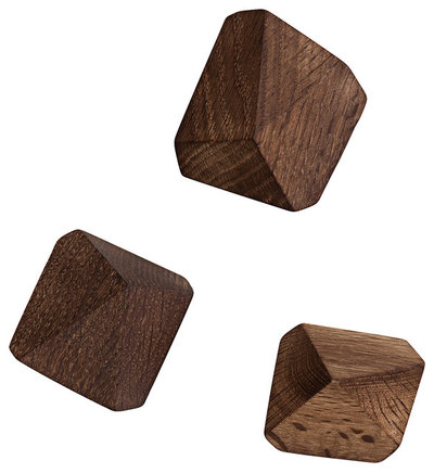 Contemporary Wall Hooks Diamond Hooks, Set Of 3, Smoked Oak