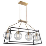 Artcraft Lighting - Bridegtown 4 Light Cage Pendant, Black/Brass - The "Bridgetown" collection 4 light linear pendant features a clean and transitional design. The outer frame is a black tapper rectangular while the interior is plated in a rich harvest brass. The glassware is clear and circular.