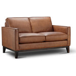 Hello Sofa Home - Pimlico 100% Top Grain Leather Loveseat - Luxury has a name, and that name is leather. Nothing could be more inviting than the warm, rich tones of 100% top grain leather upholstery on a simple, sleek design. More than just a pretty face, the Pimlico's higher than average foam density (2.1 lbs per sq ft) means a longer lasting, more comfortable loveseat. The hardwood frame has fully padded and reinforced outside arms and back, and the solid wooden base in a dark stain provides a sophisticated contrast to the seat's body.
