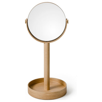 Oak Double Face Mirror with Storage Tray | Wireworks Close-up, Natural Oak