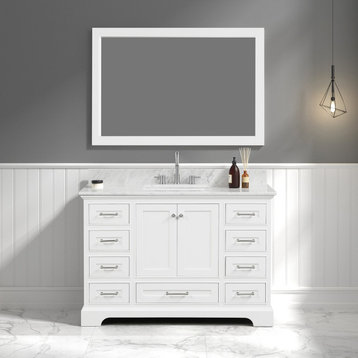 Bath Vanity, Marble Top, White, 48'' With Sink, Mirror