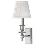 Hudson Valley - Hudson Valley Ludlow One Light Wall Sconce 6801-PN - One Light Wall Sconce from Ludlow collection in Polished Nickel finish. Number of Bulbs 1. Max Wattage 60.00 . No bulbs included. Options such as wire-guarding and a swing-arm provide ample opportunities to expand on the old-fashioned elegance already embodied by Ludlow. Its pleated shade and finely trimmed silhouette possess an enduring elegance, while its stepped backplate suggests the quality of its construction. No UL Availability at this time.