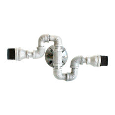 Industrial Pipe Twisted Light Fixture, Galvanized Pipe, Without Cages, Hardwired