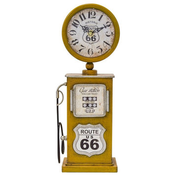 Yosemite Home Decor Route 66 Transitional Metal Table Top Clock in Yellow