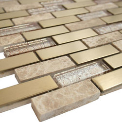 Glossy Deco & Light Emperador Marble & Gold Stainless Steel Authentic Glass Mosa - Home Accessories & Decor