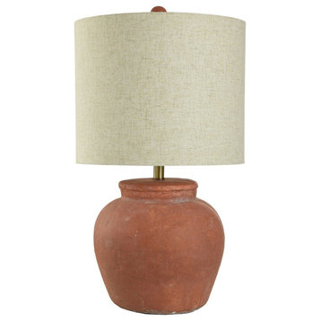 Rustic Cement Table Lamp Terracotta Finish Heathered Beige Shade