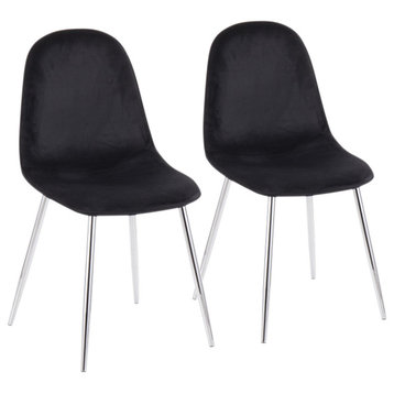 Pebble Chairs, Set of 2, Chrome, Black Velvet
