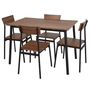 Rustic Dining Table With 4 Chairs, Strong Metal Frame With Brown Hardwood