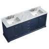 Dukes 80" Navy Blue Double Vanity, White Carrara Marble Top, Sinks,no Mirror