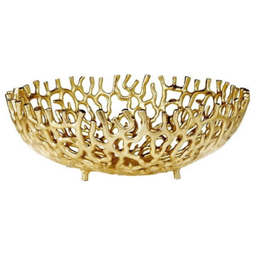 Uptown Club Arrow Transitional Oval Aluminum Decorative Coral Bowl in Gold