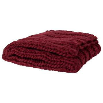 Chunky Knit Throw Blanket, Red 50x60