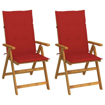 vidaXL 2x Solid Wood Acacia Patio Reclining Chairs with Cushions Garden Seat