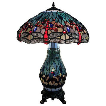 Tiffany-style Dragonfly Lamp With Lighted Base