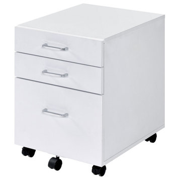 Benzara BM251191 Cabinet With 3 Drawers and Wheels, White