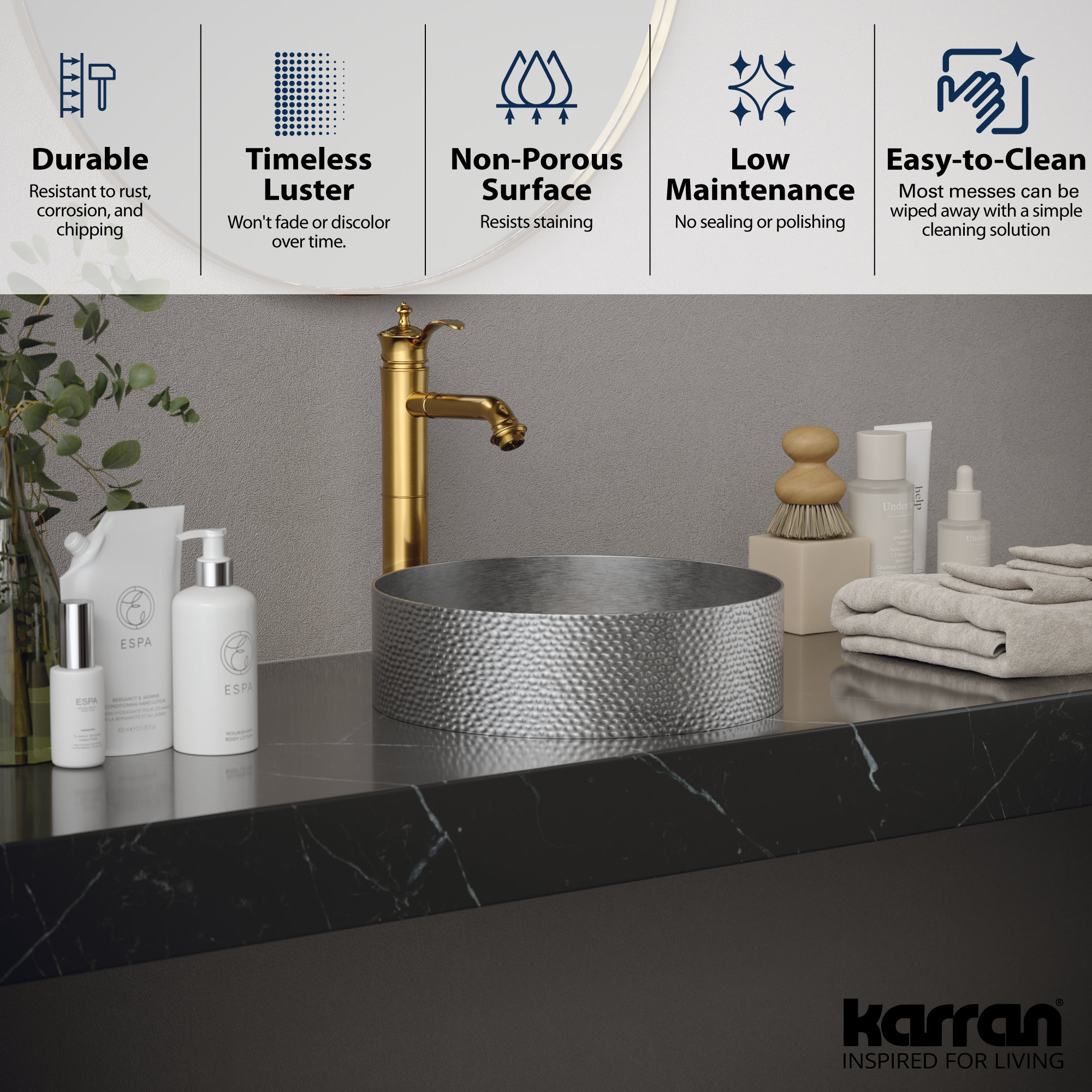 Karran Cinox Stainless Steel Round Vessel Sink, Stainless Steel