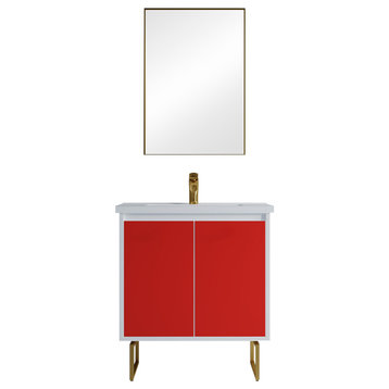 Dello 30" Single Bathroom Vanity Set With Rectangle Legs, Red