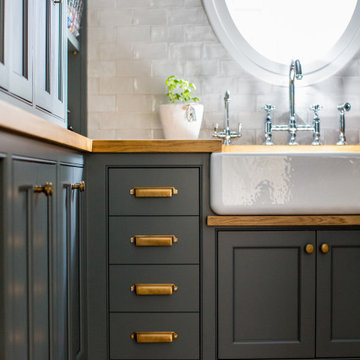 Dark Lower Cabinets In Butler Pantry