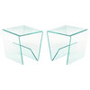 Home Square 19.7" Square Contemporary Bent Glass Lamp Table in Clear - Set of 2