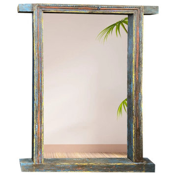 Consigned Vintage Blue Large Mirror, Painted Boho Floor Mirror CLEARANCE SALE