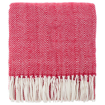 Herringbone Fringed Throw Blanket - 50"W x 60"L, Red
