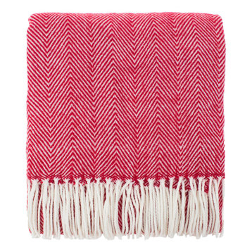 Herringbone Fringed Throw Blanket - 50"W x 60"L, Red
