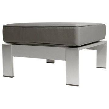 GDF Studio Aya Coral Cushioned Auminum Ottoman, Silver/Khaki