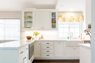 Kitchen - coastal kitchen idea in Los Angeles with white cabinets