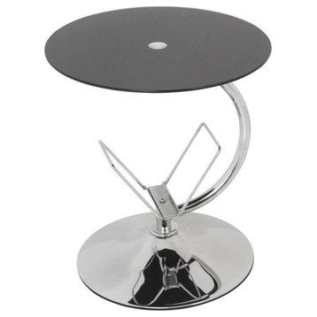 AVF Steel and Glass Round End Table with Magazine Rack in Black/Chrome