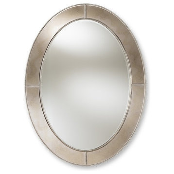 Modern And Contemporary Antique Silver Finished Oval Accent Wall Mirror